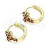 Oro Laminado Huggie Hoop, Gold Filled Style Cross Design, with Garnet Cubic Zirconia, Polished, Golden Finish, 02.210.0562.1.12