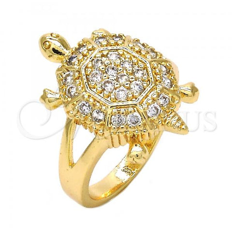 Oro Laminado Multi Stone Ring, Gold Filled Style Turtle Design, with White Cubic Zirconia, Polished, Golden Finish, 01.210.0063.09 (Size 9)