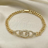 Oro Laminado Fancy Bracelet, Gold Filled Style Miami Cuban Design, with White Micro Pave, Polished, Golden Finish, 03.283.0275.07