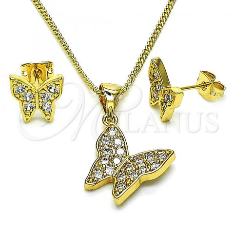 Oro Laminado Earring and Pendant Adult Set, Gold Filled Style Butterfly Design, with White Cubic Zirconia, Polished, Golden Finish, 10.342.0114