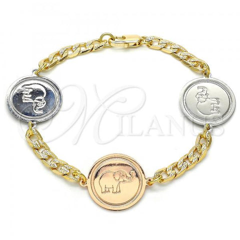 Oro Laminado Fancy Bracelet, Gold Filled Style Elephant Design, Polished, Two Tone, 03.63.2040.07