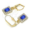 Oro Laminado Dangle Earring, Gold Filled Style with Sapphire Blue and White Crystal, Polished, Golden Finish, 02.122.0117.3