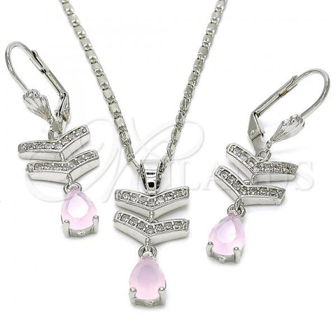 Rhodium Plated Earring and Pendant Adult Set, Teardrop Design, with Pink and White Cubic Zirconia, Polished, Rhodium Finish, 10.236.0006.6