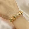 Oro Laminado Fancy Bracelet, Gold Filled Style Pineapple and Flower Design, Polished, Golden Finish, 03.63.2258.07