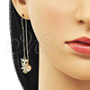 Oro Laminado Threader Earring, Gold Filled Style Owl Design, with Black and White Micro Pave, Polished, Golden Finish, 02.210.0812