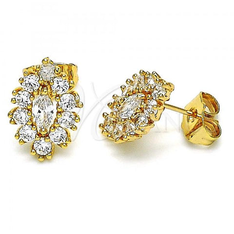 Oro Laminado Stud Earring, Gold Filled Style Evil Eye Design, with White Cubic Zirconia, Polished, Golden Finish, 02.387.0095