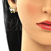 Oro Laminado Stud Earring, Gold Filled Style Butterfly and Heart Design, with White Cubic Zirconia, Polished, Golden Finish, 02.26.0283