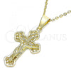Oro Laminado Religious Pendant, Gold Filled Style Crucifix Design, Polished, Golden Finish, 05.163.0093