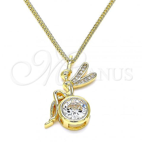 Oro Laminado Pendant Necklace, Gold Filled Style Angel Design, with White Cubic Zirconia and White Micro Pave, Polished, Golden Finish, 04.156.0450.1.20