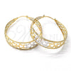 Oro Laminado Medium Hoop, Gold Filled Style Star and Filigree Design, Tricolor, 106.007