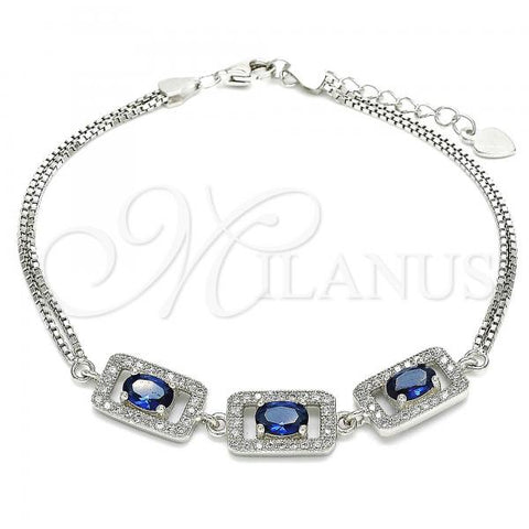 Sterling Silver Fancy Bracelet, with Sapphire Blue Cubic Zirconia and White Micro Pave, Pink Rhodium Finish, 03.286.0013.2.07