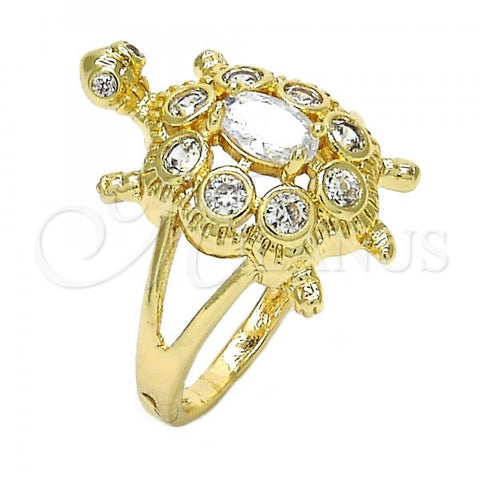 Oro Laminado Multi Stone Ring, Gold Filled Style Turtle Design, with White Cubic Zirconia, Polished, Golden Finish, 01.210.0066.07 (Size 7)