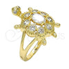 Oro Laminado Multi Stone Ring, Gold Filled Style Turtle Design, with White Cubic Zirconia, Polished, Golden Finish, 01.210.0066.07 (Size 7)