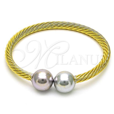 Oro Laminado Individual Bangle, Gold Filled Style Ball and Twist Design, Polished, Tricolor, 07.170.0020.1