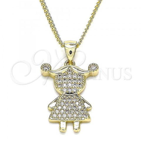 Oro Laminado Pendant Necklace, Gold Filled Style Little Girl Design, with White Micro Pave, Polished, Golden Finish, 04.156.0275.20
