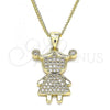 Oro Laminado Pendant Necklace, Gold Filled Style Little Girl Design, with White Micro Pave, Polished, Golden Finish, 04.156.0275.20
