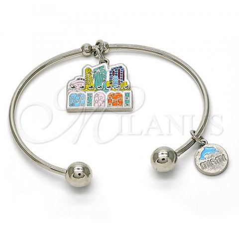 Rhodium Plated Individual Bangle, Dolphin Design, Multicolor Enamel Finish, Rhodium Finish, 07.179.0010.1 (02 MM Thickness, One size fits all)