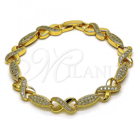 Oro Laminado Fancy Bracelet, Gold Filled Style Infinite Design, with White Micro Pave, Polished, Golden Finish, 03.346.0020.07