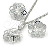 Rhodium Plated Earring and Pendant Adult Set, Flower Design, with White Cubic Zirconia, Polished, Rhodium Finish, 10.106.0021.1