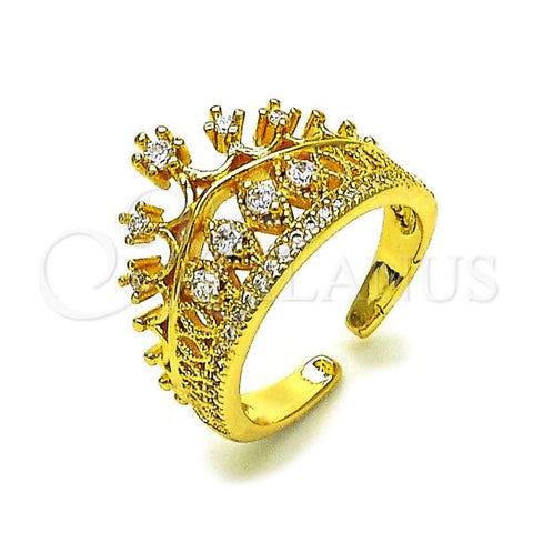Oro Laminado Multi Stone Ring, Gold Filled Style Crown Design, with White Cubic Zirconia and White Micro Pave, Polished, Golden Finish, 01.196.0017