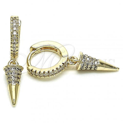 Oro Laminado Dangle Earring, Gold Filled Style with White Micro Pave, Polished, Golden Finish, 02.341.0039