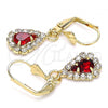 Oro Laminado Dangle Earring, Gold Filled Style Teardrop Design, with Garnet and White Crystal, Polished, Golden Finish, 02.122.0116
