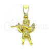 Oro Laminado Religious Pendant, Gold Filled Style Angel Design, Diamond Cutting Finish, Golden Finish, 5.183.001
