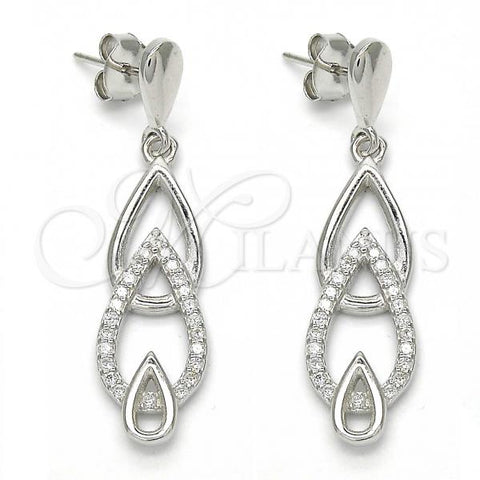 Sterling Silver Long Earring, Teardrop Design, with White Cubic Zirconia, Polished, Rhodium Finish, 02.337.0002