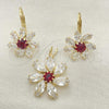 Oro Laminado Earring and Pendant Adult Set, Gold Filled Style Flower Design, with Cubic Zirconia, Golden Finish, 5.056.004