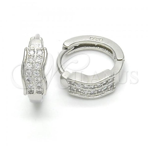 Sterling Silver Huggie Hoop, with White Micro Pave, Polished, Rhodium Finish, 02.175.0141.15