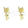 Oro Laminado Stud Earring, Gold Filled Style Angel Design, with White Micro Pave, Polished, Golden Finish, 02.156.0620