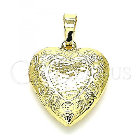 Oro Laminado Locket Pendant, Gold Filled Style Heart Design, Polished, Golden Finish, 05.117.0004