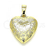 Oro Laminado Locket Pendant, Gold Filled Style Heart Design, Polished, Golden Finish, 05.117.0004