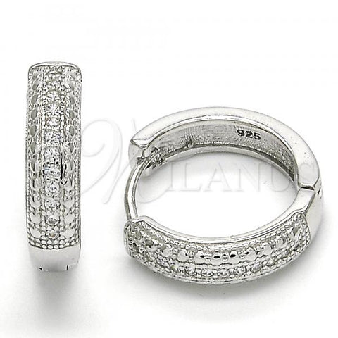 Sterling Silver Huggie Hoop, with White Micro Pave, Polished, Rhodium Finish, 02.186.0122.1.20