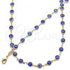 Oro Laminado Necklace and Bracelet, Gold Filled Style Evil Eye Design, Enamel Finish, Golden Finish, 06.63.0008.2