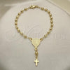 Oro Laminado Bracelet Rosary, Gold Filled Style Altagracia and Cross Design, Polished, Golden Finish, 09.213.0030.08