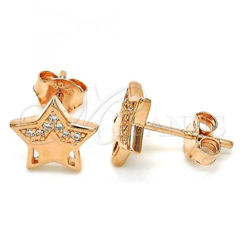 Sterling Silver Stud Earring, Star Design, with White Micro Pave, Polished, Rose Gold Finish, 02.336.0042.1