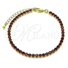 Oro Laminado Tennis Bracelet, Gold Filled Style with Garnet Cubic Zirconia, Polished, Golden Finish, 03.130.0009.1.07