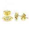 Oro Laminado Stud Earring, Gold Filled Style Evil Eye Design, with White Cubic Zirconia, Polished, Golden Finish, 02.156.0605.2