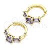 Oro Laminado Huggie Hoop, Gold Filled Style with Amethyst Cubic Zirconia, Polished, Golden Finish, 02.210.0651.3.15