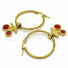 Stainless Steel Medium Hoop, Cherry Design, Red Enamel Finish, Golden Finish, 02.364.0001.30