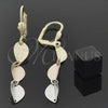 Oro Laminado Long Earring, Gold Filled Style Leaf Design, Diamond Cutting Finish, Tricolor, 02.63.2141