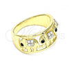 Oro Laminado Multi Stone Ring, Gold Filled Style Elephant Design, with White and Black Crystal, Polished, Golden Finish, 01.380.0004.09