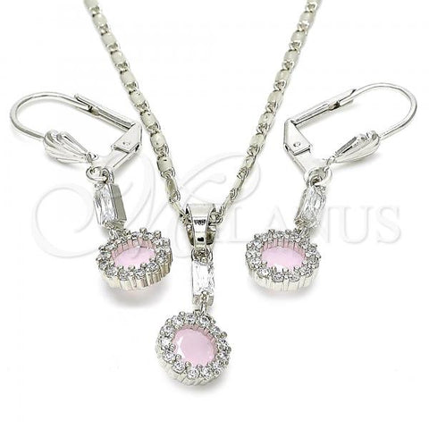 Rhodium Plated Earring and Pendant Adult Set, with Rose Water Opal and White Cubic Zirconia, Polished, Rhodium Finish, 10.236.0007.4
