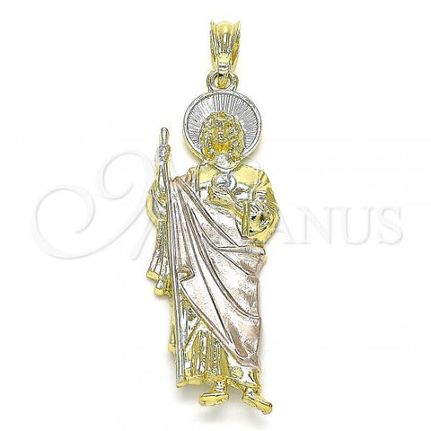 Oro Laminado Religious Pendant, Gold Filled Style San Judas Design, Polished, Tricolor, 05.351.0178