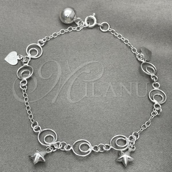 Sterling Silver Charm Bracelet, Star Design, Polished, Silver Finish, 03.397.0011.07