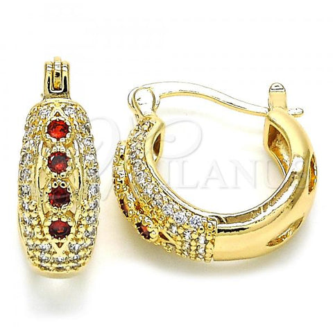 Oro Laminado Small Hoop, Gold Filled Style with Garnet and White Cubic Zirconia, Polished, Golden Finish, 02.210.0298.1.15