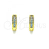 Oro Laminado Huggie Hoop, Gold Filled Style with Aqua Blue Micro Pave, Polished, Golden Finish, 02.195.0106.8.10