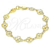 Oro Laminado Fancy Bracelet, Gold Filled Style Four-leaf Clover Design, Polished, Golden Finish, 03.326.0015.06