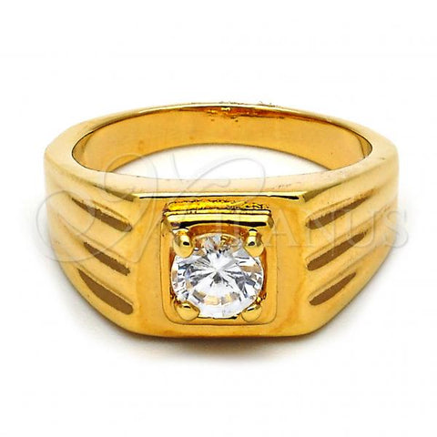 Oro Laminado Mens Ring, Gold Filled Style with White Cubic Zirconia, Polished, Golden Finish, 5.178.035.06 (Size 6)